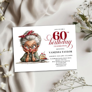 60th Birthday Invitation Funny Quirky Lady Design