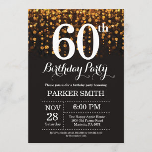 60th Birthday Invitation Gold Glitter