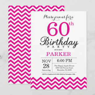 60th Birthday Invitation Hot Pink Chevron