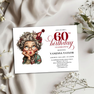 60th Birthday Invitation Humour Old Lady Design