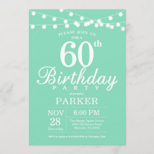 60th Birthday Invitation Mint Green