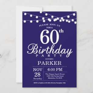 60th Birthday Invitation Navy Blue