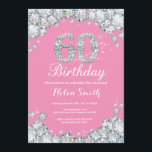 60th Birthday Invitation Pink and Silver Diamond<br><div class="desc">60th Birthday Invitation. Pink and Silver Rhinestone Diamond. Elegant Birthday Bash invite. Adult Birthday. Women Birthday. Men Birthday. For further customization,  please click the "Customize it" button and use our design tool to modify this template.</div>