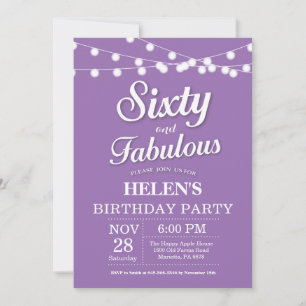60th Birthday Invitation Purple Fabulous