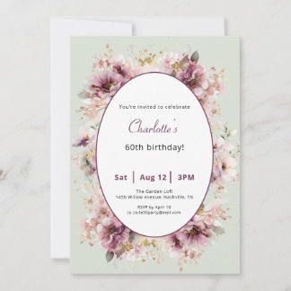 60th Birthday Invitation Purple Floral Watercolor