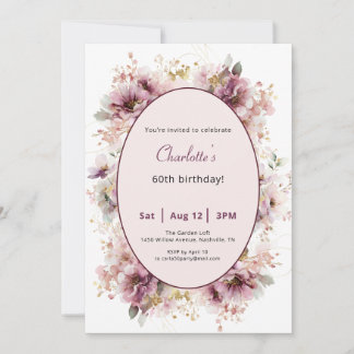 60th Birthday Invitation Purple Floral Watercolor