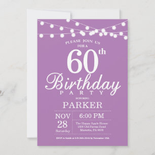 60th Birthday Invitation Purple Lavender