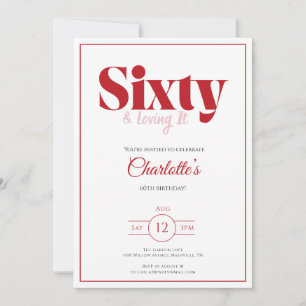 60th Birthday Invitation Red Elegant Typography