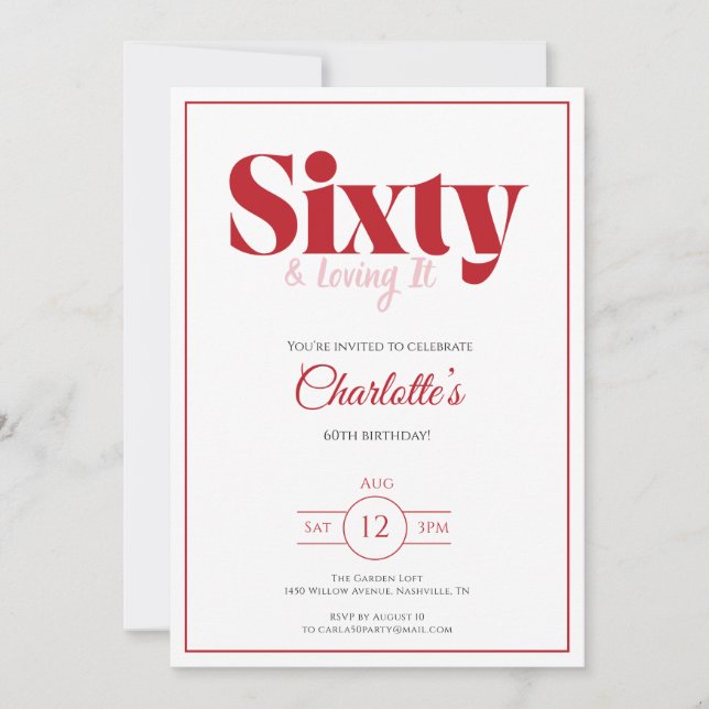 60th Birthday Invitation Red Elegant Typography (Devant)