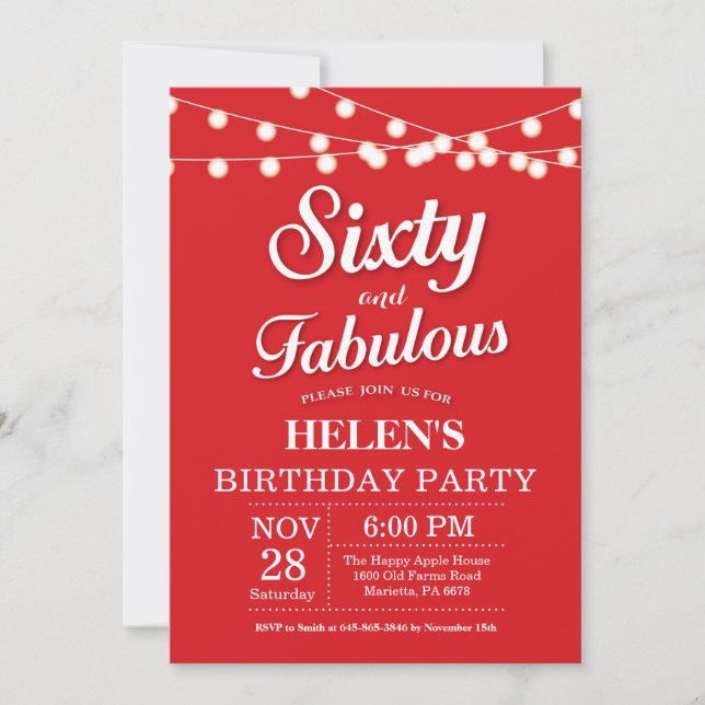 60th Birthday Invitation Red Fabulous (Front)