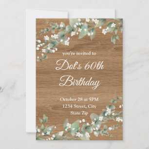 60th Birthday Invitation – Rustic Greenery   Sixty