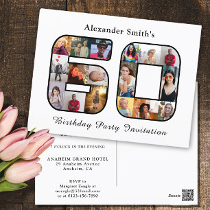 60th Birthday Invitation Sixty Photo Black White Postcard
