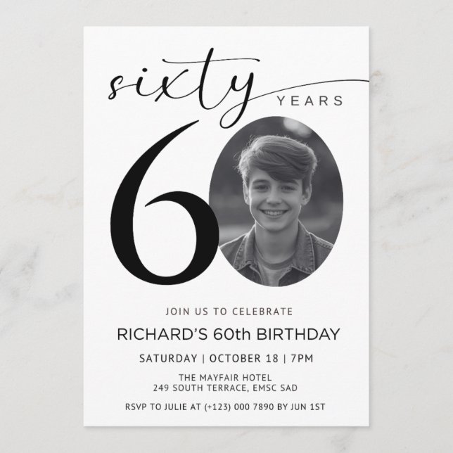 60th Birthday Invitation Template, Photo Collage,  (Front)