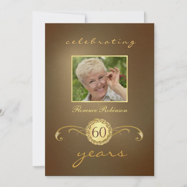 60th Birthday Invitations - Antique Gold Monogram (Front)