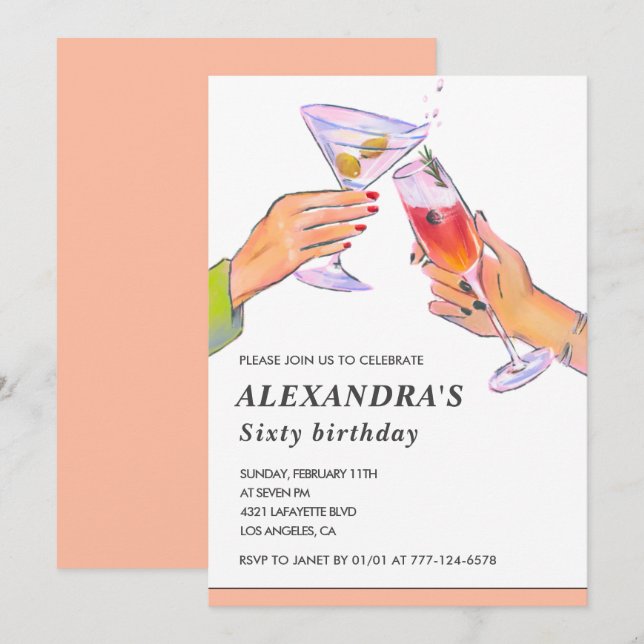 60th birthday invitations Cocktail Party Chic (Front/Back)