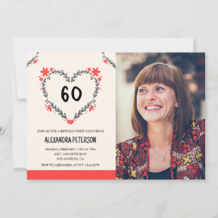 60th birthday invitations for her Floral Heart