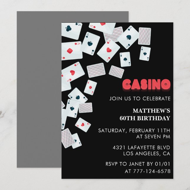 60th birthday invitations Men Poker Casino Vegas (Front/Back)