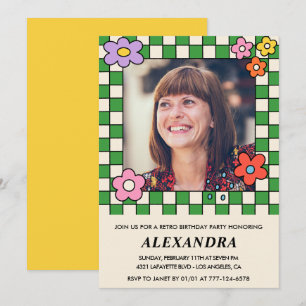 60th birthday invitations Retro Groovy Flowers