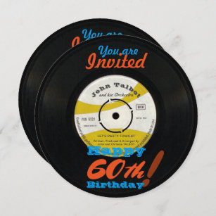 60th Birthday Invite Retro Vinyl Record 45 RPM
