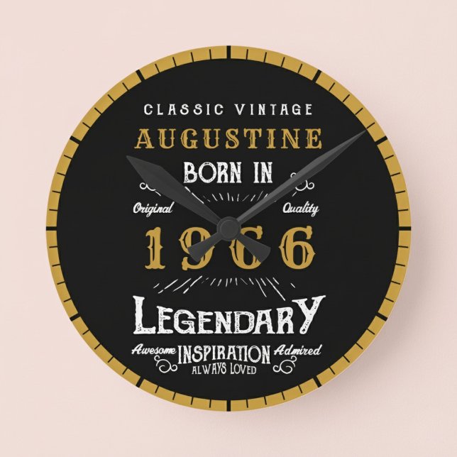 60th Birthday Legend Born 1966 Round Clock (Born 1966 legendary clock. Pastel background.)