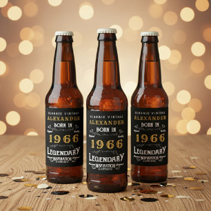 60th Birthday Legend Born 1966 Vintage Black Beer Bottle Label