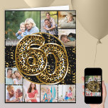 60th Birthday Leopard Print Gold Balloons Photo Card<br><div class="desc">Personalized 60th birthday card with 9 custom photos and trendy leopard print foil balloons in black and gold. The template is ready for you to upload 9 of your favourite photos which are displayed in a photo collage in square and portrait formats. Your pictures surround the animal print balloons, which...</div>