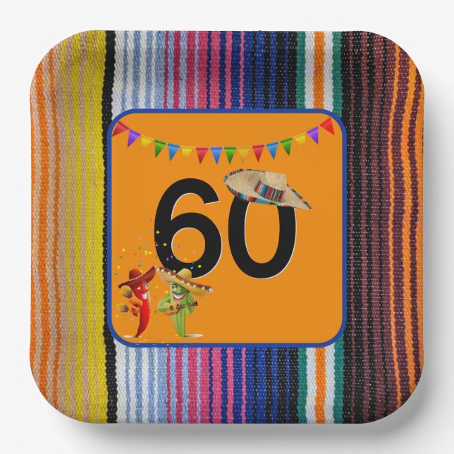 60th Birthday Mexican Design Paper Plate (Front)