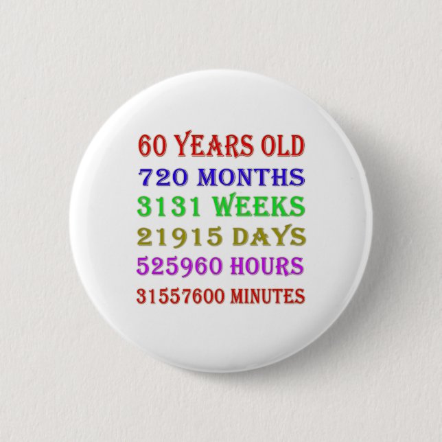 60th Birthday Milestones 2 Inch Round Button (Front)