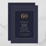 60th Birthday Minimal Elegant Dark Gold Frame<br><div class="desc">60th Birthday Minimal Elegant Dark Purple Grey Gold Frame Foil Birthday Party Invitation</div>