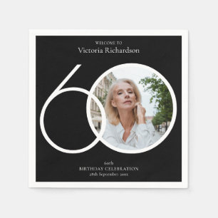 60th Birthday Minimalist Black White Custom Photo  Napkin