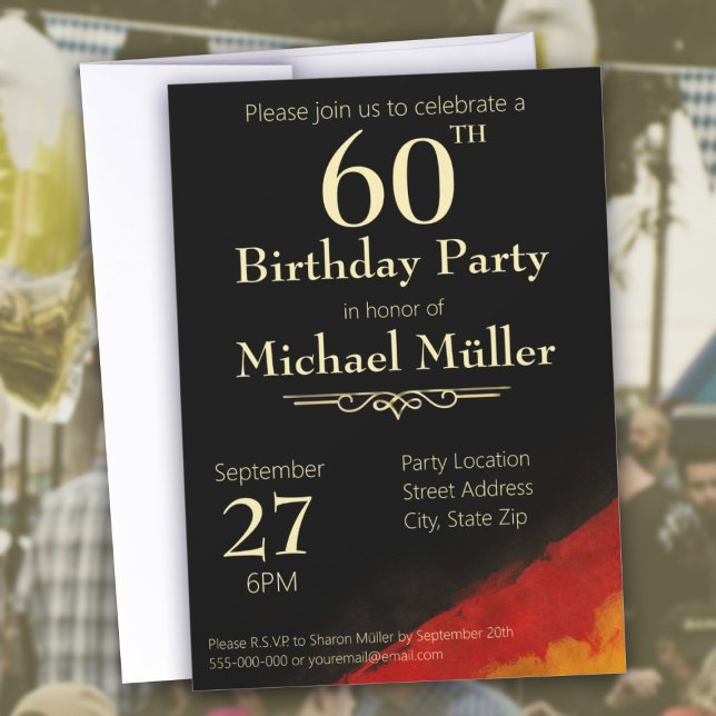 60th Birthday Modern Black, Red & Gold Invitation (60th Birthday Party Invitation Modern Black, Red & Gold - Prost - Personalize with any age!)