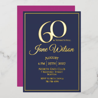 60th Birthday Modern Elegant Pink Navy