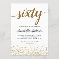 60th Birthday Modern Gold Confetti Dots Script