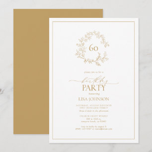 60th Birthday Modern Gold Leafy Crest Invitation