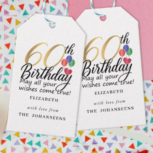 60th Birthday Modern Script Typography Gold Sixty Gift Tags