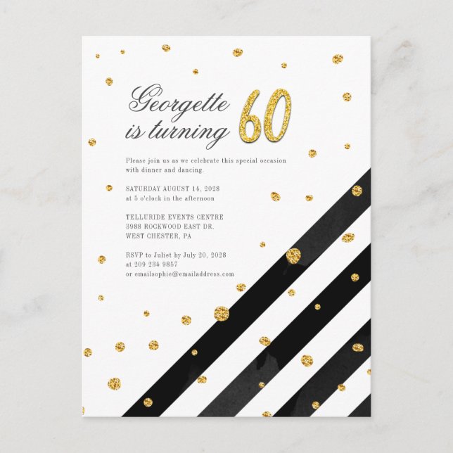 60th Birthday Modern Typography Party Invitation Postcard (Front)