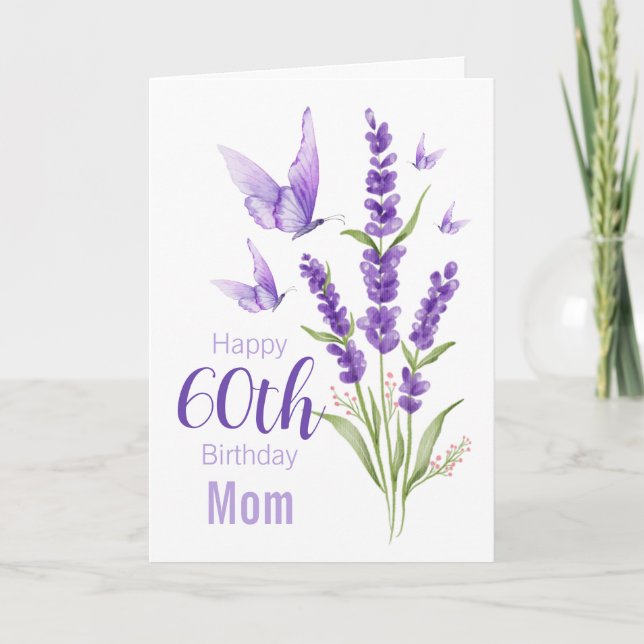 60th Birthday Mom Lavender-scented Butterfly  Card (Front)