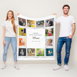60th Birthday Mom Photo Collage Template White Fleece Blanket