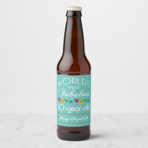 60th Birthday Most Fabulous Colourful Gem Beer Bottle Label