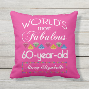60th Birthday Most Fabulous Colourful Gems Pink Throw Pillow