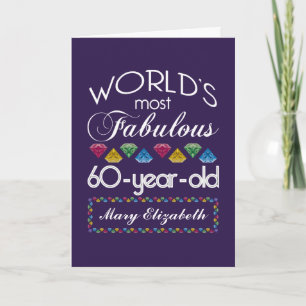 60th Birthday Most Fabulous Colourful Gems Purple Card