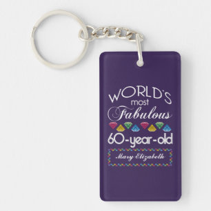 60th Birthday Most Fabulous Colourful Gems Purple Keychain