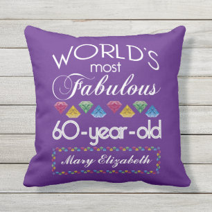 60th Birthday Most Fabulous Colourful Gems Purple Outdoor Pillow