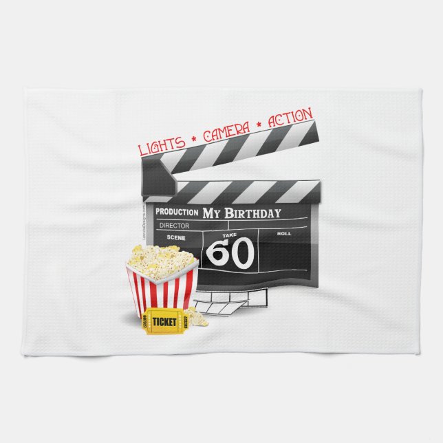 60th Birthday Movie Theme Kitchen Towel (Horizontal)