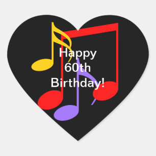 60th Birthday Music Notes Heart Sticker