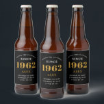 60th Birthday Name 1962 Black Gold Elegant Chic Beer Bottle Label<br><div class="desc">A personalized elegant beer label that is easy to customize for that special occasion.</div>