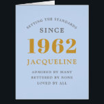 60th Birthday Name 1962 Blue Elegant Chic<br><div class="desc">A personalized elegant birthday card that is easy to customize for that special occasion.</div>