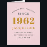 60th Birthday Name 1962 Pink Elegant Chic Card<br><div class="desc">A personalized elegant birthday card that is easy to customize for that special occasion.</div>