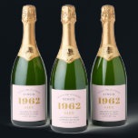 60th Birthday Name 1962 Pink Grey Elegant Chic Sparkling Wine Label<br><div class="desc">A personalized elegant sparkling wine label that is easy to customize for that special occasion.</div>