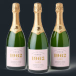 60th Birthday Name 1962 Pink Grey Elegant Chic Sparkling Wine Label<br><div class="desc">A personalized elegant sparkling wine label that is easy to customize for that special occasion.</div>